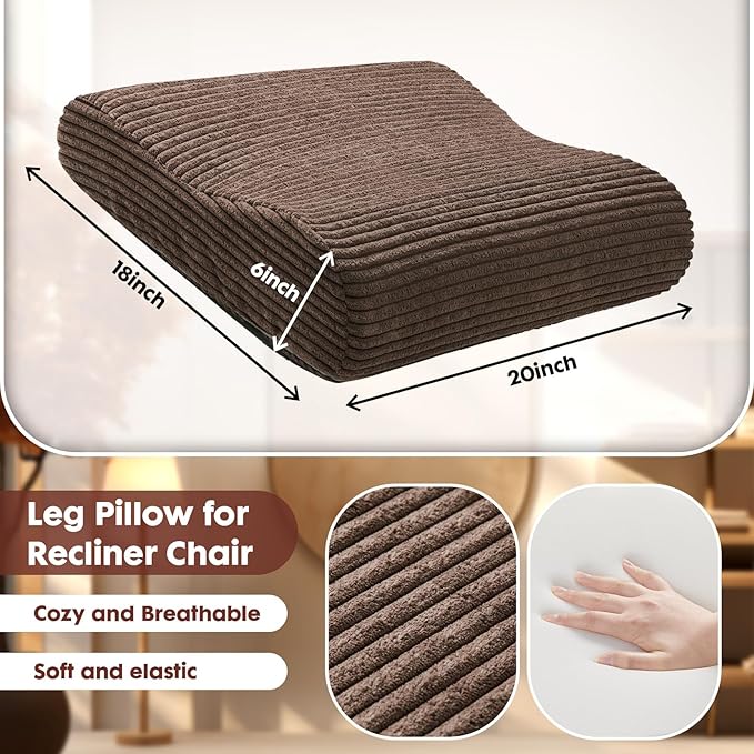 B Shape Corduroy Recliner Foot Pillow, Foam Extra Large Foot Rest Cushion with Adjustable Straps, Suitable for Bed Chair Sofa Headrest Back Lumbar Leg Support Pillow (Brown)
