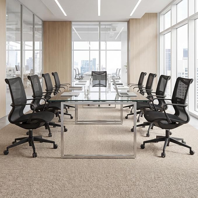 LuxErgo Ergonomic Mesh Office Chair, Mid Back Desk Chair with Lumbar Support & Armrests, Height Adjustable, 115° Recline, 360° Swivel Rolling Task Chairs for Home Office, Black