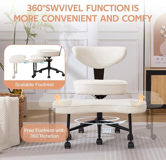 Garvee Ergonomic Cross Legged Office Chair with Lumbar Support, 360° Swivel Meditation Chair with Wheels - Adjustable Height for ADHD Desk & Yoga, Wide Criss Cross Chair, Kneeling Chair for Home