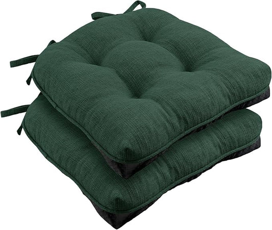 Wellsin Chair Cushions for Dining Chairs, Non-Slip Kitchen Chair Pads with Ties, Tufted Shredded Foam Kitchen Chair Cushions Set of 2, 15.5" X 15.5", Dark Green