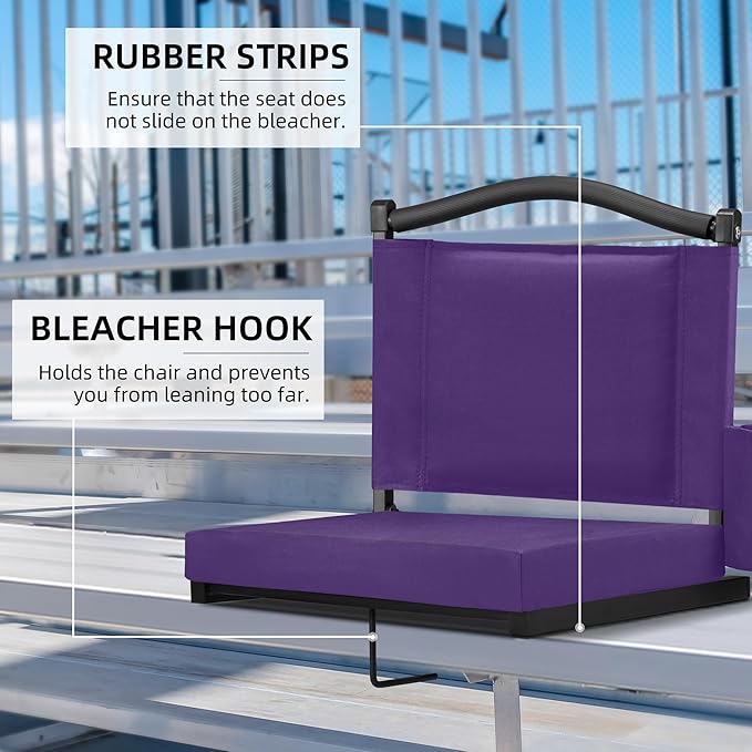 HABUTWAY Stadium Seats with Back Support and Thick Cushion Bleacher Seats with Backs and Cushion Wide, Stadium Chairs Include Shoulder Strap and Pocket, Perfect for Sports Events