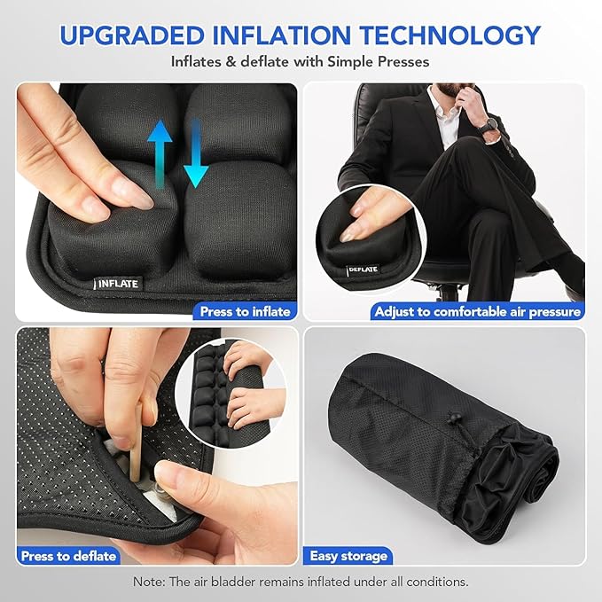 Inflatable Wheelchair Cushion for Pressure Relief - Self-Inflating Seat Pad for Mobility Scooter, Office Chair & Airplane Travel - Portable Cushion for Sciatica & Tailbone Pain Relief (No Pump Needed)