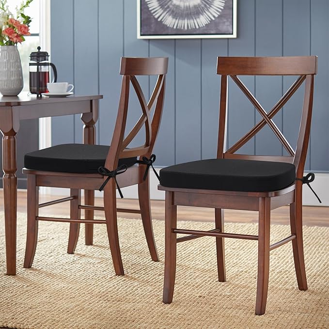 Shinnwa Chair Cushions for Dining Chairs 6 Pack, Non-Slip Kitchen Chair Cushions with Detachable Straps and Machine Washable Cover, Set of 6, 17x16x2in, Black