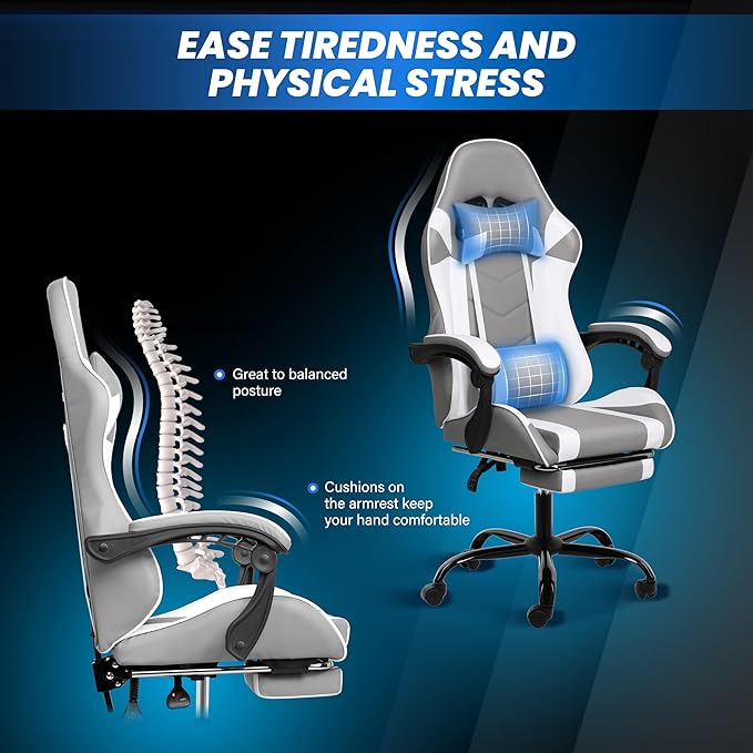 Gaming Chair, Ergonomic Computer Chair with Footrest and Lumbar Support, Height Adjustable Office Chair with 360° Swivel Seat and Headrest