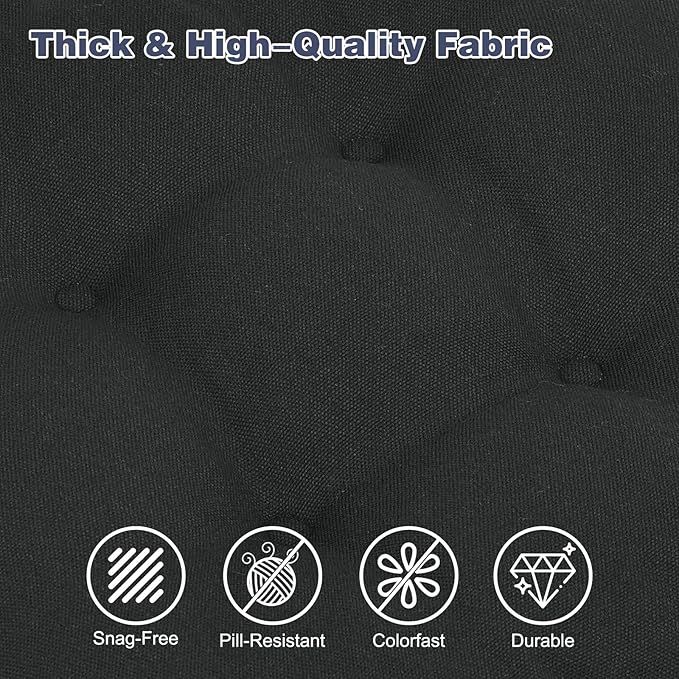 baibu Set of 6 Dining Chair Cushions, Dual-Layer Patent Design Memory Foam Kitchen Chair Cushions, Non-Slip Seat Pads with Ties, 16.5 x 16.5 x 3.5in, 6 Pack, Pure Black