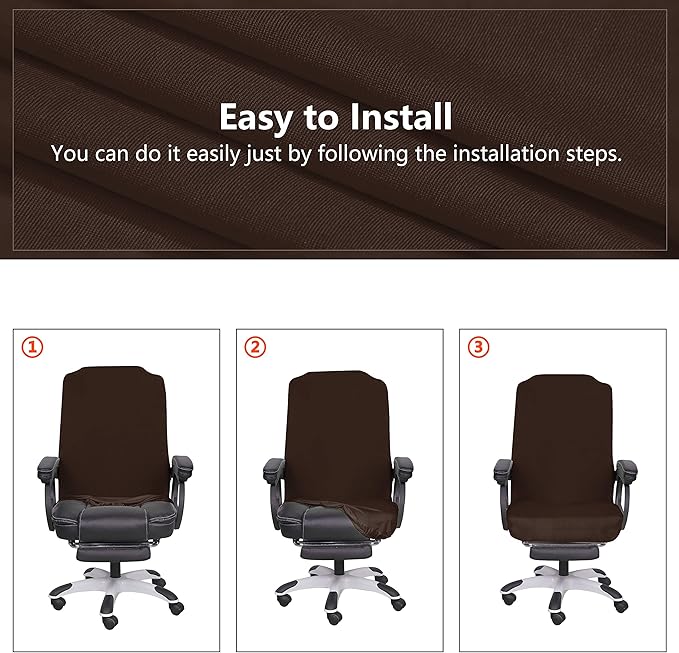 SARAFLORA Office Chair Cover- Large, Brown- Removable Computer Chair Cover for Office Chair with Zipper for Universal Rotating Chair Desk Chair Cover High Back Chair Seat Washable Protector for Pets