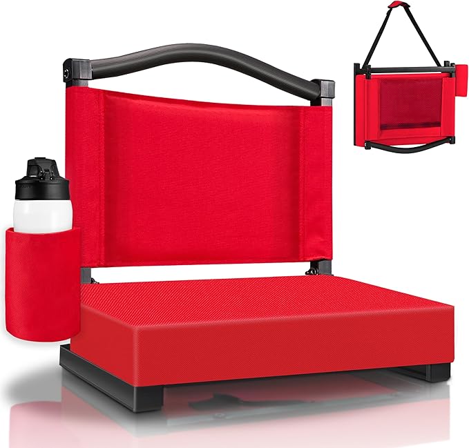 HABUTWAY Stadium Seats with Back Support and Thick Cushion Bleacher Seats with Backs and Cushion Wide, Stadium Chairs Include Shoulder Strap and Pocket, Perfect for Sports Events