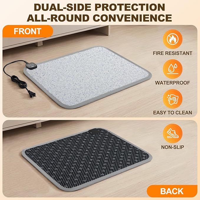 Heated Floor Mat for Foot Warmer - 110V Adjustable Temperature Under Desk Electric Heater with Timer for Office Bathroom Home, Heating Pad for Cold Feet