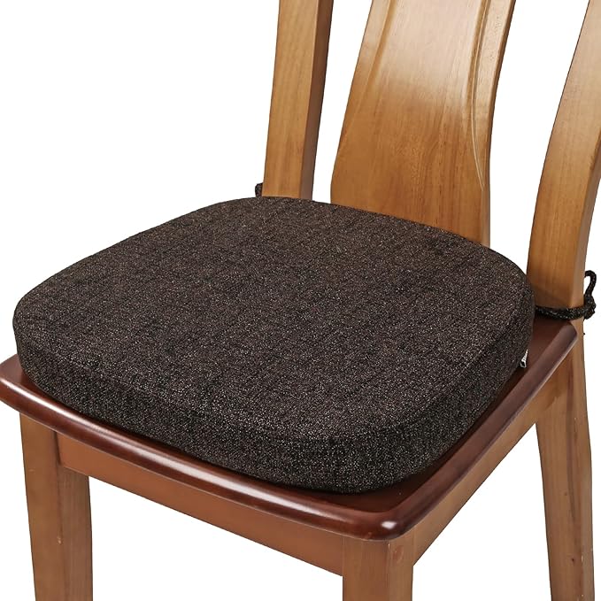 SINOSSO Thickened 2.5" Dining Chair Cushion, Soft Blended High Density Support Foam Kitchen Seat Cushion with Ties, U-Shaped Non-Slip Indoor Chair Pad, 16.5" x 16", 1 PCS, Dark Brown