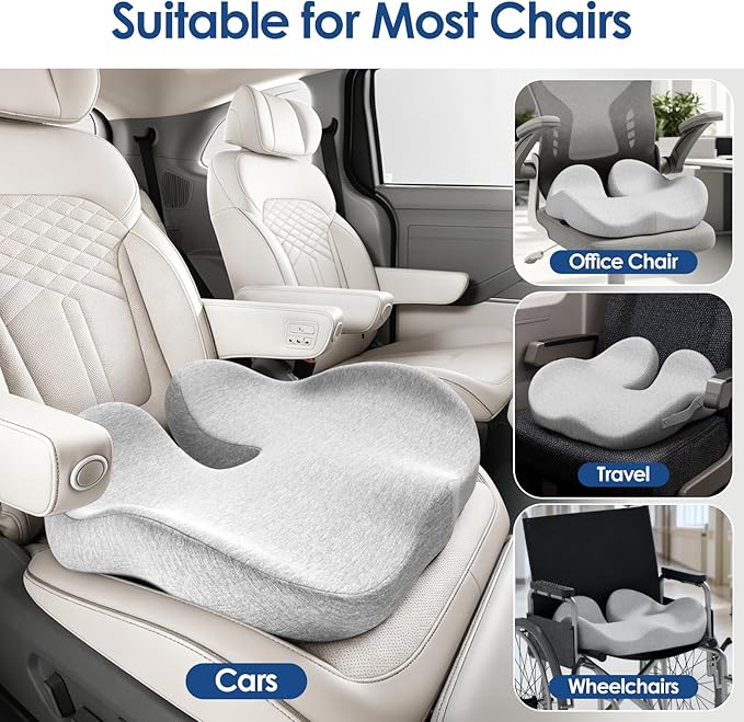 Car Seat Cushion, Memory Foam Cushion with Carry Handle for Drivers, Orthopedic Sciatica & Tailbone Pain Relief for Long Driving, Comfort