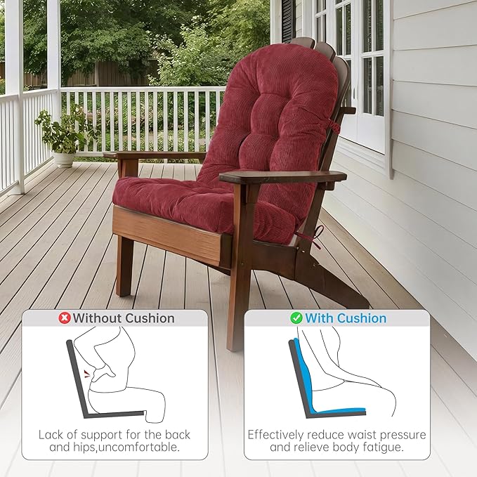 Rocking Chair Cushions Set - Non-Slip Adirondack Chair Cushions with Ties Indoor/Outdoor Rocking Chair Pad for Living Room, Bedroom, Balcony, Office
