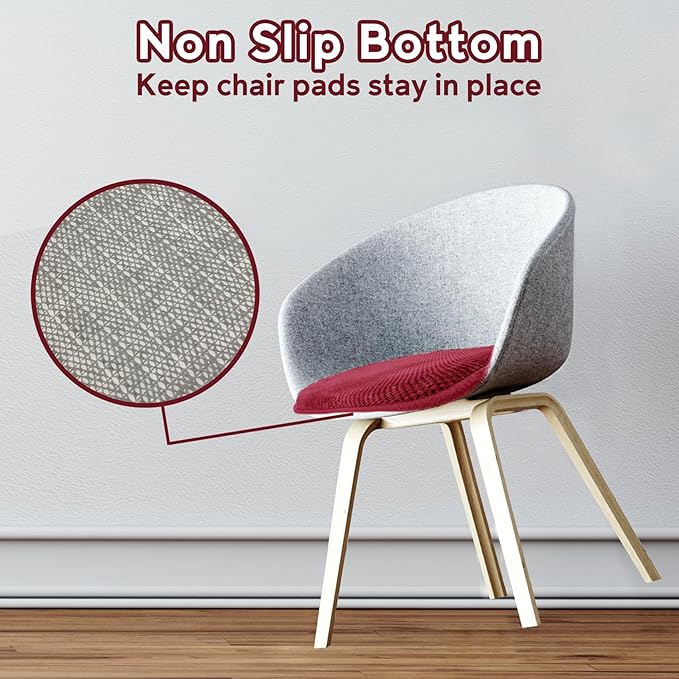 Wine Red Kitchen Chairs Cushions Non Slip Foam Office Seat Cushions Washable Soft Thick Pads Large Wooden Metal Tapered Dining Chair Cushions,17" x 15"