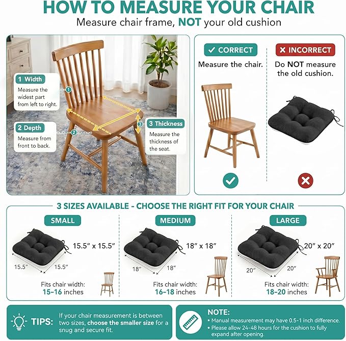 BETU Chair Cushions for Dining Chairs,3.5" Thick Kitchen Table Chair Pads with Ties,Non Slip Backing and Covers,Seat Cushion for Dining Room,Bar,Patio Chairs,20"X20"X3.5"