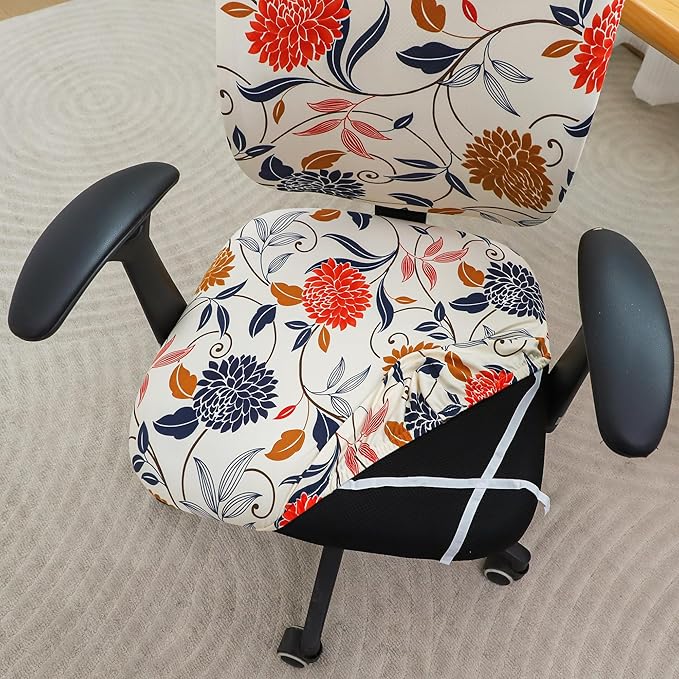 FORCHEER Floral Split Office Chair Covers Two Pieces Stretch Separated Desk Chair Slipcover Washable -Spring Floral