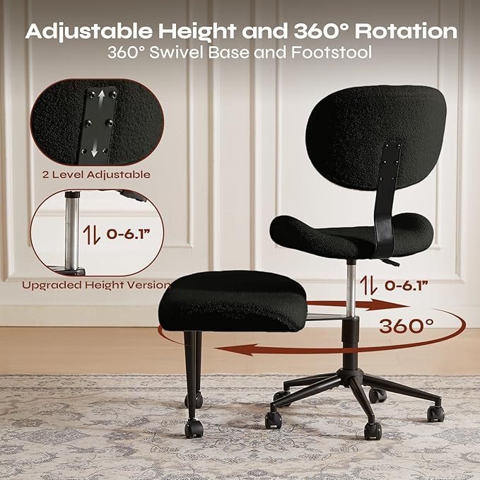 Pinmoco Ergonomic Cross Legged Chair for ADHD, Meditation Chair with 360° Swivel Wheels, Kneeling Office Chair with Back Support, Strong Lumbar Support, Teddy Fabric, Black