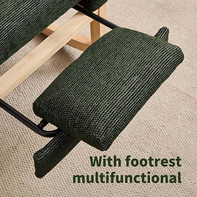 40" Fabric Nursing Rocking Chair, Nursery Chairs with Adjustable Foot Rest, High Backrest Upholstered Arm Chair with Side Pockets, Wood Rocking Chair for Living Room, Bedroom, Baby Room (Dark Green)