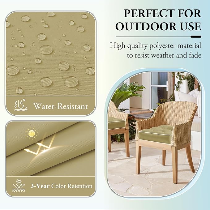 Wellsin Outdoor Chair Cushions Set of 2, Patio Cushions for Outdoor Furniture, Tufted Water-Resistant Outdoor Chair Pads, 19 x 19 Inch, Khaki