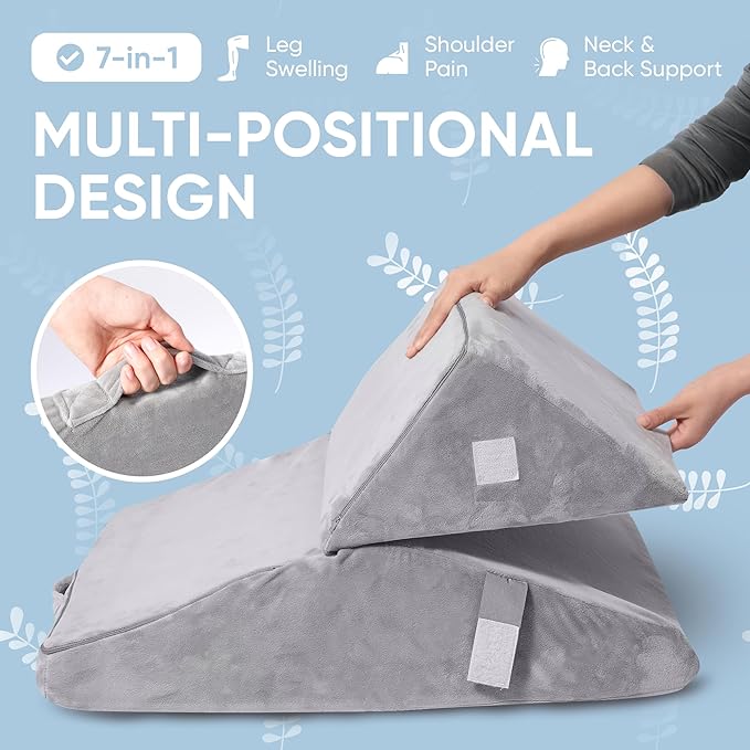 AllSett Health Adjustable Bed Wedge Pillow for Sleep Apnea, 7 in 1 Body Positioner Bed Wedge Pillow for Sleeping, Acid Reflux Pillow, GERD, Anti Snore Sleep Apnea Pillow, Heartburn