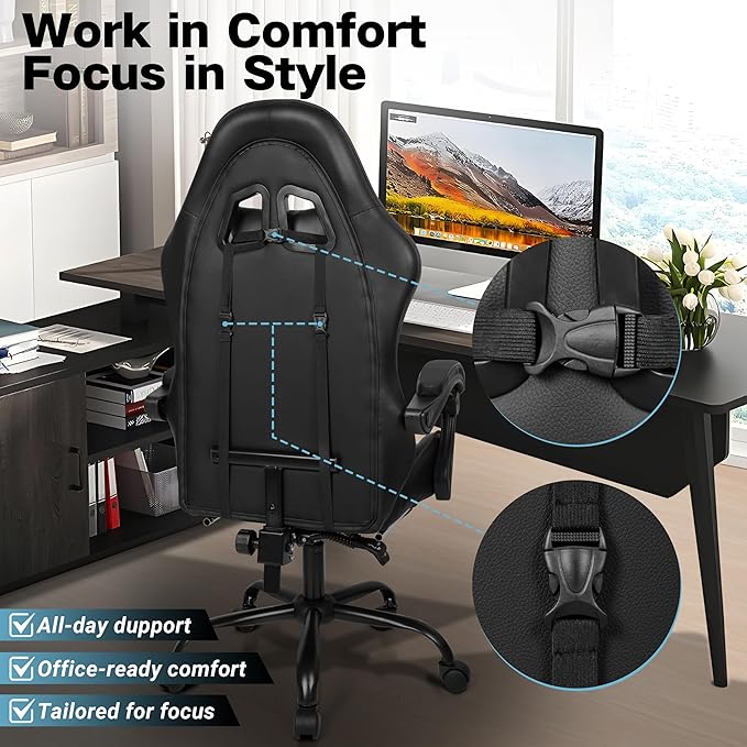 Gaming Chair, Ergonomic Computer Chair with Footrest and Lumbar Support, Height Adjustable Office Chair with 360° Swivel Seat and Headrest