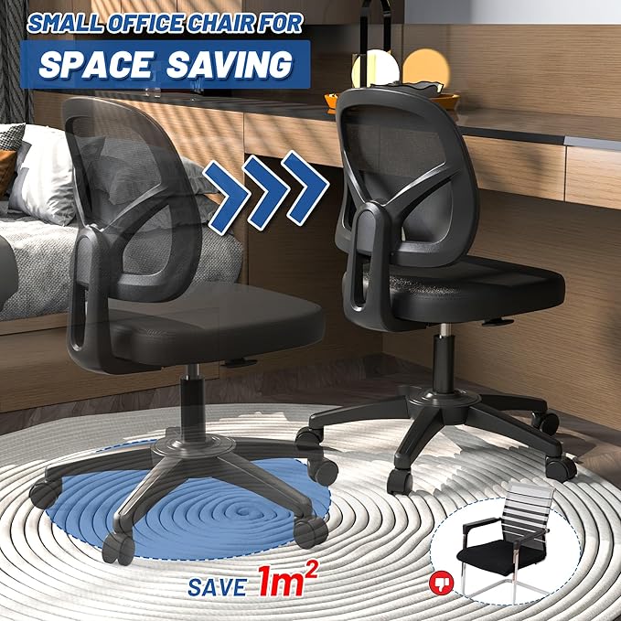 Armless Swivel Mesh Computer Office Desk Chair No Arms Height Adjustable with Lumber Support for Child and Adult