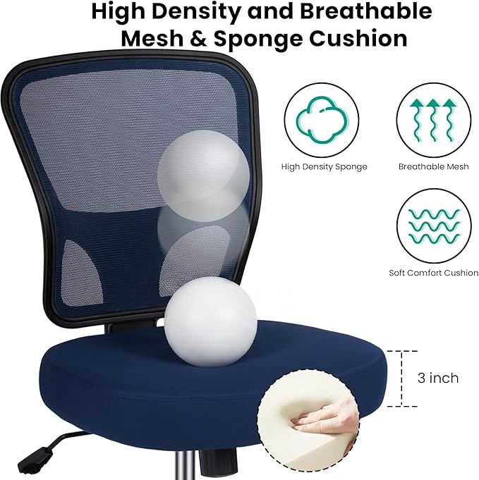 Armless Drafting Chair Tall Office Chair for Standing Desk - Adjustable Height Mesh Ergonomic Drafting Stool with Foot Ring & Wheels, Rolling Counter Height Computer Chair for Home Office