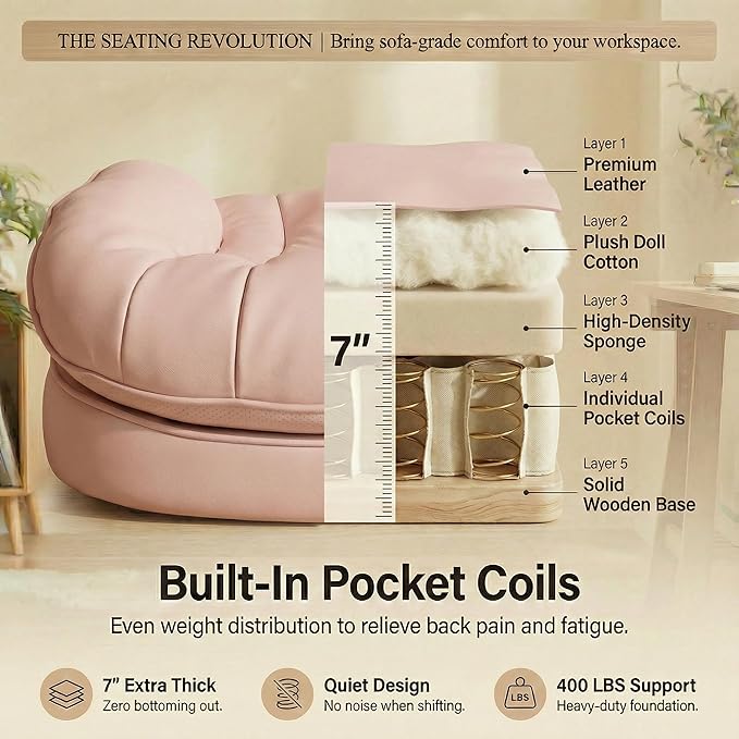 Efomao Big & Tall Executive Office Chair with Footrest - 400lbs Heavy Duty High Back PU Leather Desk Chair, Modern Ergonomic Reclining Computer Chair, Pink