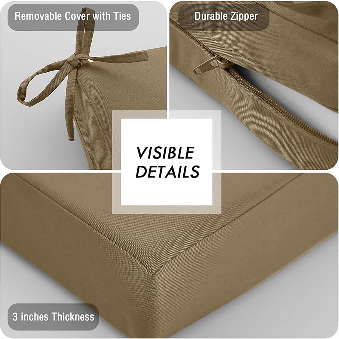 idee-home Outdoor Chair Cushions Set of 2, Waterproof Outdoor Seat Cushions for Patio Furniture, Outside Replacement Chair Pad with Ties for Lawn Deck Porch, 22 x 22