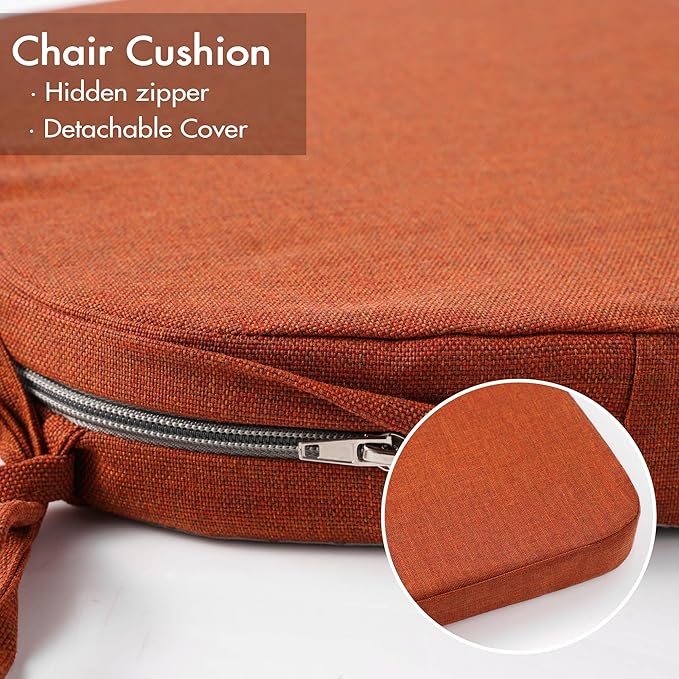 Battilo Chair Cushions for Dining Chairs with Ties, Outdoor Waterproof Kitchen Chair Pad with Non-Slip Backing, Seat Cushions with Machine Washable Removable Cover, 16"x16"x2", Set of 4, Caramel