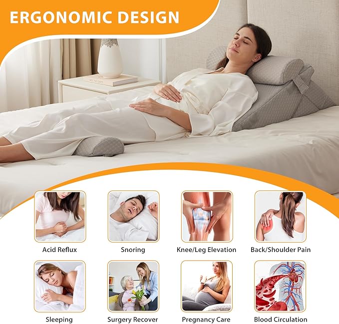 Ruqmuis 4PCS Wedge Pillow Set for After Surgery, Adjustable 9&12 Inch Bed Wedge Pillow for Sleeping, Incline Pillow Wedge for Headboard, Post Surgery, Acid Reflux, Neck&Back Support, Grey
