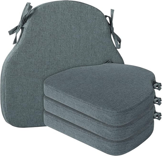 4 Pack Dark Grey Winsor Chair Cushions with Ties, Dining Kitchen Chair Seat Pads Non Slip Removable Washable Cover 17"x16"