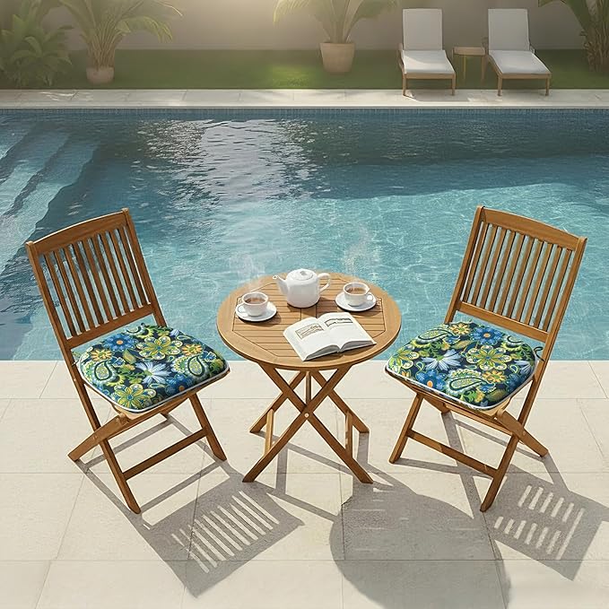DYTXIII Set of 2 Outdoor Chair Cushions with Ties, Water Repellent Patio Chair Pads 17"x 16" for Outdoor Furniture, Round Corner Seat Cushions for Garden Yard Kitchen Flower Child