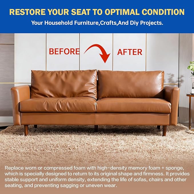 High Density Upholstery Foam Cushion - 2" Thick x 24" x 72", Gel Memory Foam Support Padding for Seat Cushion Replacement, DIY Projects, Sofa Mattress Support