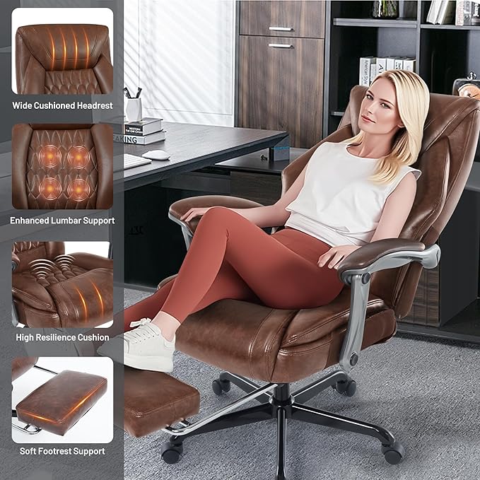 Massage Office Chair with Heat & Foot Rest, 6 Points Vibration, Ergonomic Executive Reclining Desk Chair, PU Leather Padded Seat for Home Office Comfort