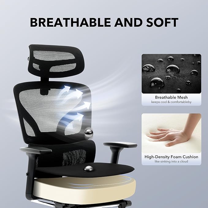 Office Chair Ergonomic Desk Chair - Home Mesh Chair with Adjustable Footrest Lumbar Support, High-Back Computer Gaming Chair with Headrest 3D Armrests, Rolling Swivel Task Chairs for Home, Office