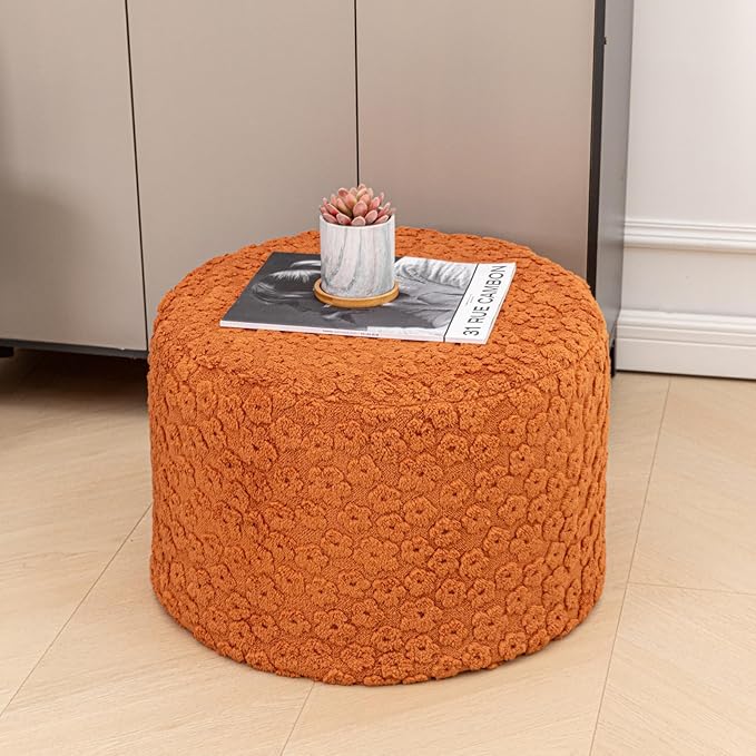 Asuprui Pouf Ottoman Foot Rest – Plush Round All-in-one Foam Stool for Cozy Lounging, Floor Pouf & Chic Decor (Rust Orange)