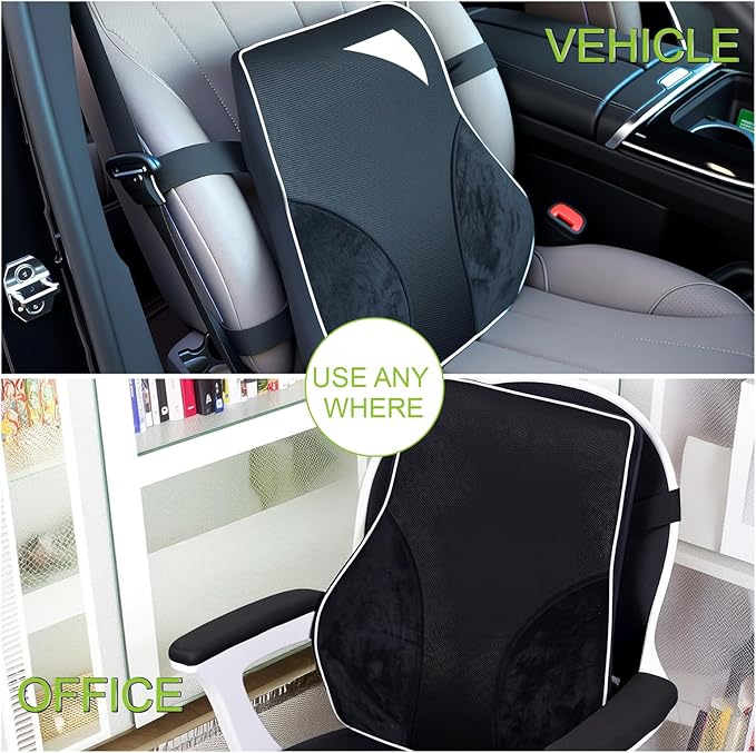 Lumbar Support Pillow for Office Chair, Memory Foam Back Support Cushion with 4-Zone Ergonomic Design, Breathable Mesh, Dual Strap Non-Slip for Car Seat, Desk Chair, Long Sitting