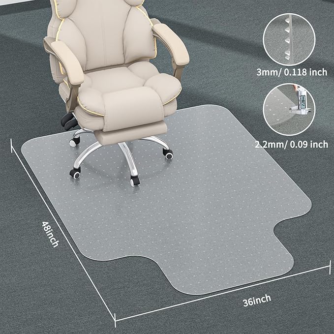 Office Chair Mat for Carpet, 36" X 48'' X 0.09" with Lip, Non-Slip Desk Chair Mat for Home Office, Protects Carpet - Can't be Used on Hardwood