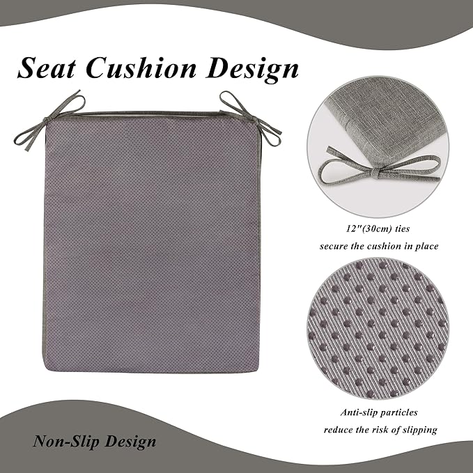 Rocking Chair Cushion Set with Machine Washable Cover Non-Slip Rocking Chair Cushions Indoor Seat and Back Pads with Ties 1 Pack, 2 Piece Set, 20"x 17"x 2" (Light Grey)