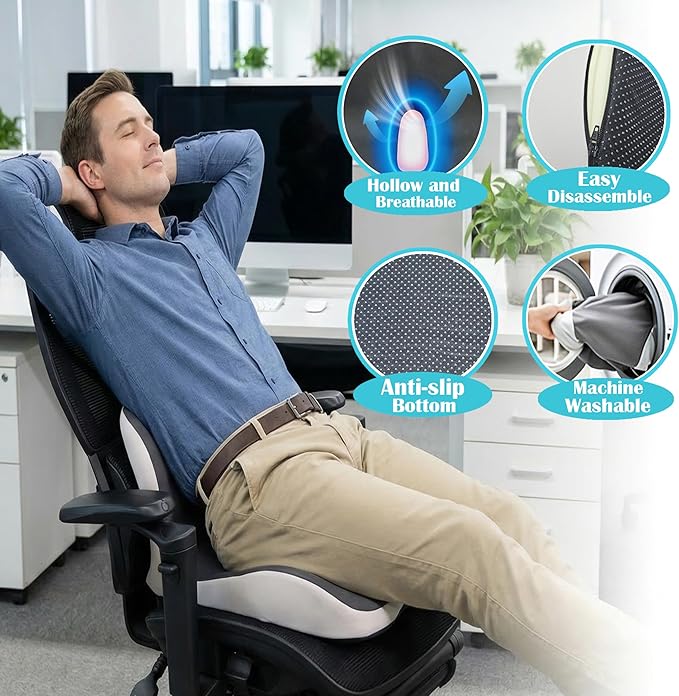 Memory Foam Truck Seat Cushion for Driving, Ergonomic Seat Cushion for Butt & Back Support, Lumbar Support Pillow for Sciatica & Tailbone Pain Relief, Coccyx Pad for Truck Drivers, Office Chair, Car