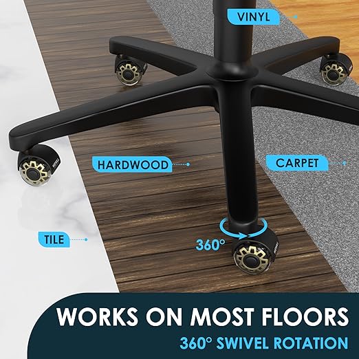 WEWILL Office Chair Wheels, Rubber Replacement Caster Heavy Duty Wheels for Computer Desk Chair to Replace Office Chair mats, Protect Hardwood Floors and Carpet, Set of 5 Glod