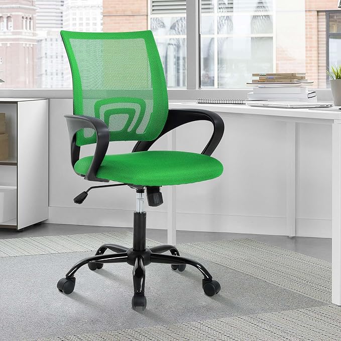 MKDLUFEI Office Chair, Ergonomic Cheap Desk Chair with Lumbar Support, Adjustable Mid Back Task Rolling Swivel for Home Office Student, Adults,Study, Green