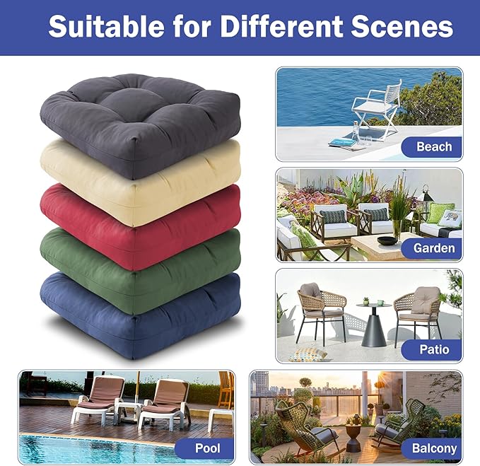 IPYNBAP Outdoor Chair Cushions Set of 2, Patio Chair Cushions with Ties, 19x19+5” Tufted Outdoor Seat Cushions, Waterproof Patio Furniture Cushions, Outdoor Dining Chair Pads, Burgundy