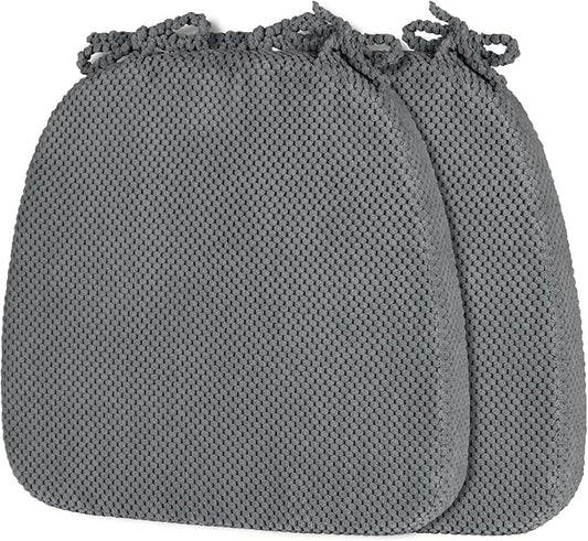 2 Pack Dark Grey Chair Cushions with Ties Removable Covers, D-Shape Dining Kitchen Chair Seat Pads Non Slip 17"x16"