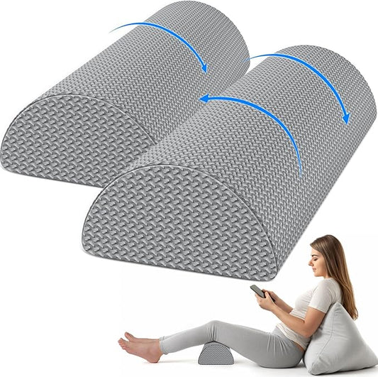 TranquilRelax 2 Pack Knee Pillow for Back Sleeping Memory Foam Half Moon Bolster Pillow for Legs, Under Knee Support, Ankle & Foot Comfort Orthopedic Pillow for Side Sleepers, Grey