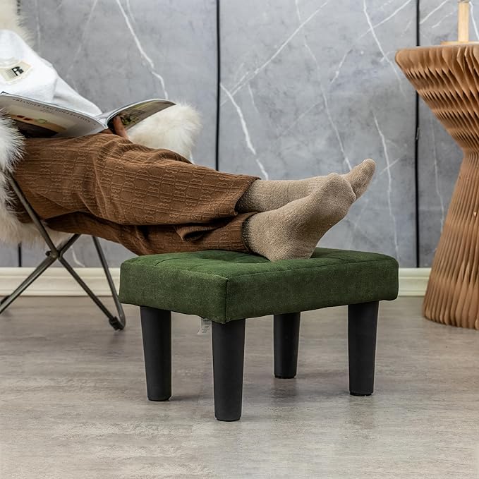 CAROLMADE Ottoman Foot Rest, Suede Small Ottoman Foot Stool with Legs Modern Footstool Ottomans for Living Room Entryway Office, Green