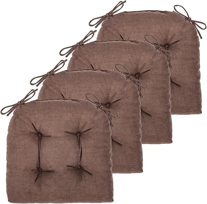 Chair Cushion, Chair Cushions for Dining Chairs, Chair Pads and Mat with Ties for Indoor Kitchen Seat and Desk (Dark Coffee, 4 Count - 17 x 16 in)