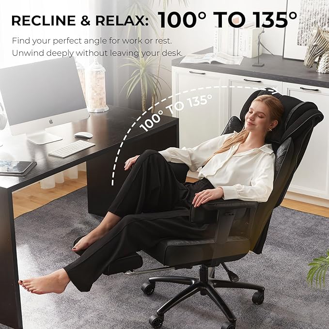 Dowinx Big and Tall Office Chair with Massage Lumbar Support,Executive Office Chair with Wide Thick Seat Cushion and Adjustable Armrest,Mesh Computer Gaming Chairs with Footrest,Black