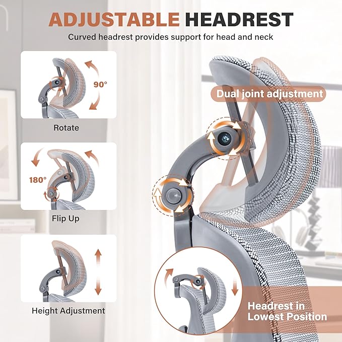 Ergonomic Office Chair with Footrest - 400lbs Heavy Duty Mesh Desk Chair, 5D Armrests, 3D Lumbar, 5 Level Backrest, Adjustable Headrest, Reclining High Back Swivel Chairs for Home Office