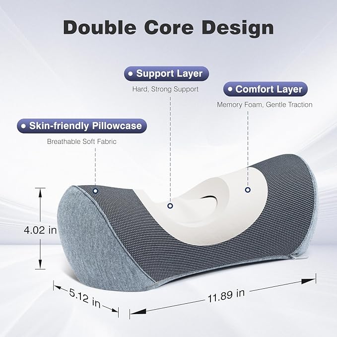 urnexttour Neck Cervical Pillow Cervical Traction Device Lumbar Support Memory Foam Roll Pillow Muscle Relief Shoulder Pain Relaxer Dark Grey