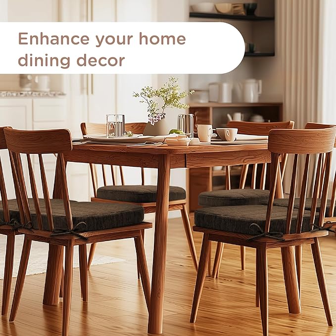 Codi Dining Chair Cushions Set of 4 - Foam Pads for Kitchen and Indoor Room Chairs 2'' Thick - 16x17 inch, Washable Seat Cushions with Ties - Brown, 4 Pack